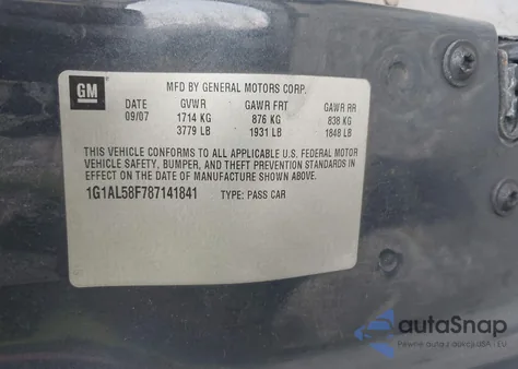 2008 Chevrolet Cobalt Lt from USA, damaged, VIN 1G1AL58F787141841